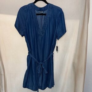 a.n.a Deep Blue V-Neck Denim Dress with Tie Waist